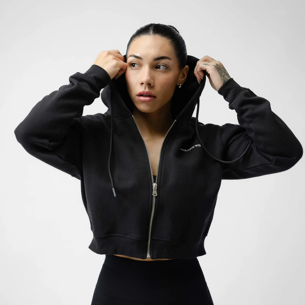 Gymreapers Cropped Skull Full Zip Hoodie